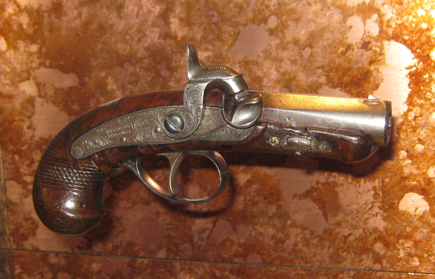 The infamous deringer John Wilkes Booth used to assassinate Abraham Lincoln, on display at Ford's Theatre in Washington, D.C. 
